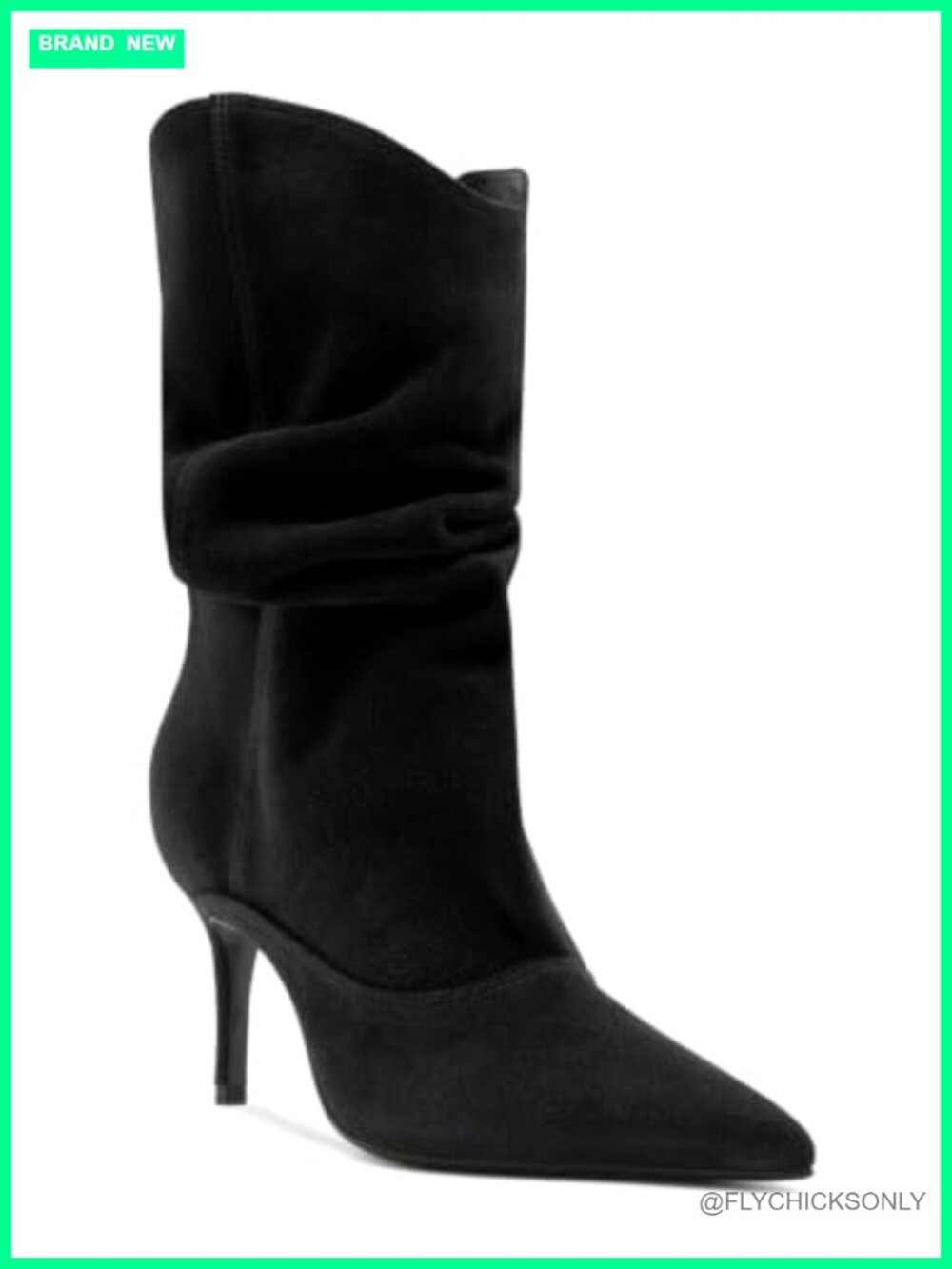 Faux Suede Pointed Toe Mid Calf Slouch Boots Stiletto Heel Pull-On